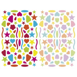 MAILDOR Sachet de 4 planches 10,5x16cm, 320 gommettes Initial multiformes couleurs vif/pastel assorties