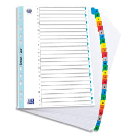 OXFORD Intercalaire alphabétique, carte Blanche 170g, 26 positions renforcées mylar, format A4+. Assortis