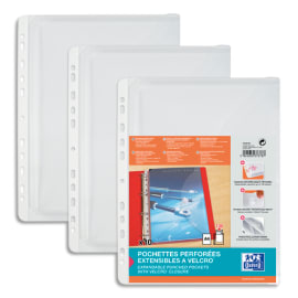 OXFORD Sachet de 10 pochettes perforées à VELCRO® et soufflet en polypro grainée 20/100e. A4,11 trous.