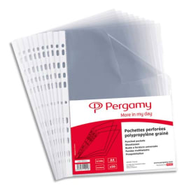 Sachet de pochettes perforées en polypropylène 9/100e lisse, perforation 11 trous PERGAMY