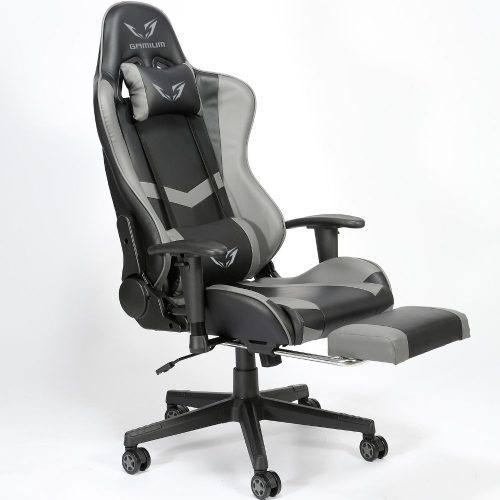 WE Gamium Fauteuil gamer ajustable avec coussins de soutien, en polyuréthane et nylon 5 roues, reposepied, vérin classe 3, accoudoirs 2D, base détachable, noir