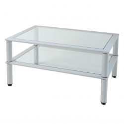 Table Structure acier époxy gris. Plateau verre dépoli.