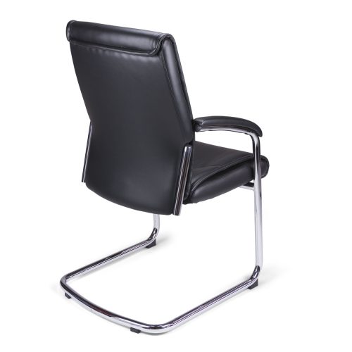 Fauteuil Visiteur Structure luge en acier chromé, accoudoirs manchettes soft touch  Assise & dossier tissu PU façon cuir noir