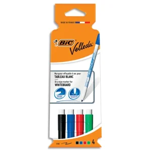 BIC Velleda 1721 Feutres pour Tableau Blanc Effaçables à Sec Pte Conique Fine – Bleu, Pochette de 4