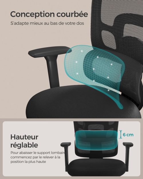 Fauteuil de bureau ergonomique noir d’encre