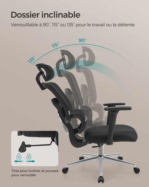 Fauteuil de bureau ergonomique noir d’encre