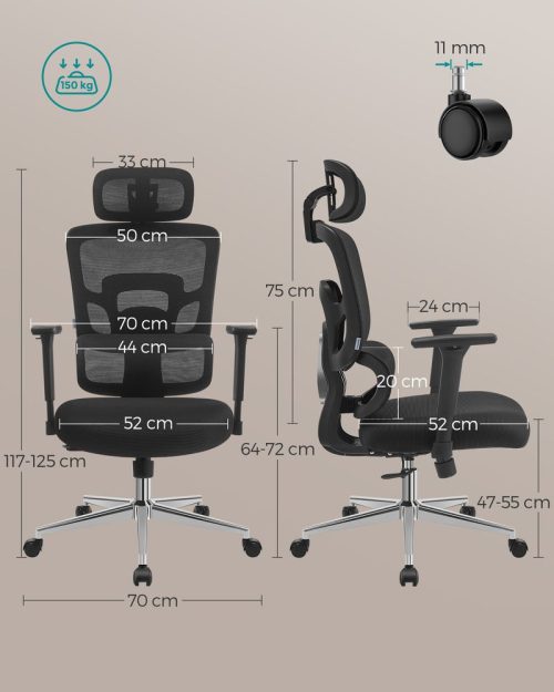 Fauteuil de bureau ergonomique noir d’encre
