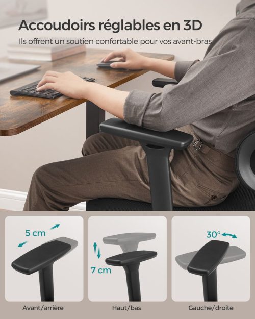 Fauteuil de bureau ergonomique noir d’encre