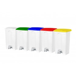 Poubelle PP blanche à pédale 50L couvercle couleurs