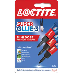 SUPER GLUE Blister de 3 colles Cyanoacrylates SUPERGLUE-3P Liquide Universal Tube 1g