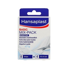 HANSAPLAST PANSEMENT BASIC MIX PACK SENSITIVE x12 (8 STRIPS + 4 BANDES 10x6CM)