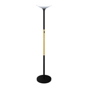 Lampadaire AURA H. 180 cm mat métal lisse noir colonne hêtre