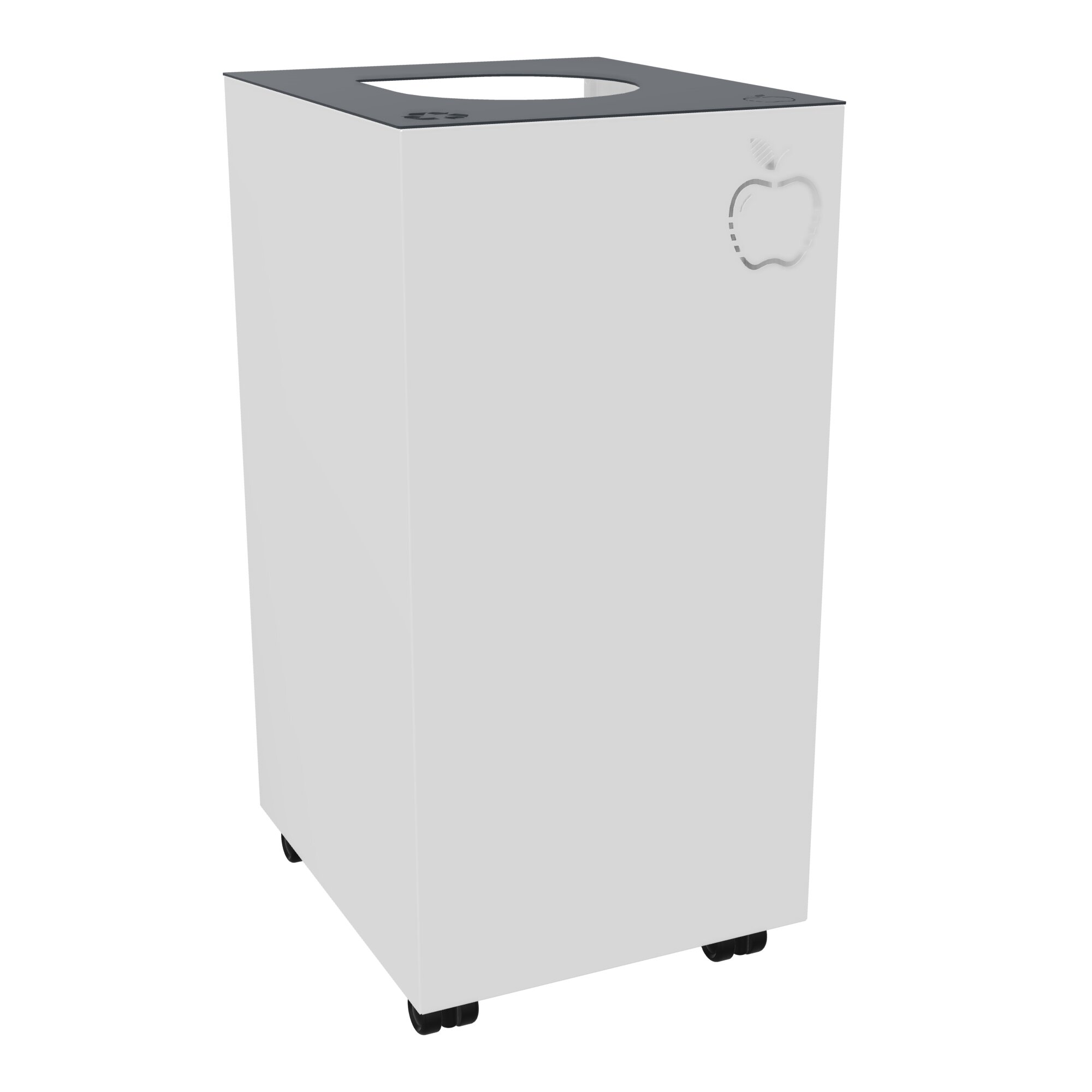 Corbeille de tri sélectif 60L sur roulettes - dessus métal gris anthracite - corps métal lisse blanc